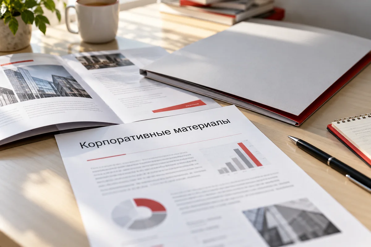Корпоративная папка и презентационные материалы с диаграммами