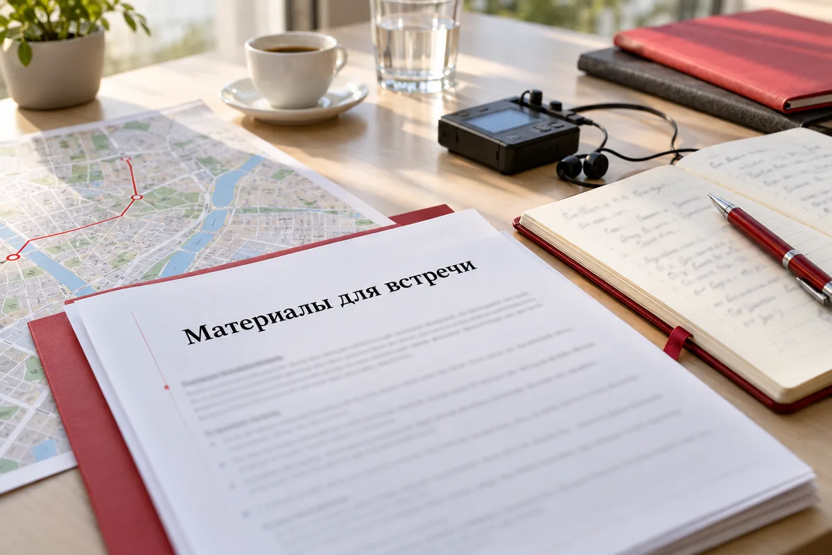 Схема маршрута и заметки для обсуждения встречи с гидом-переводчиком